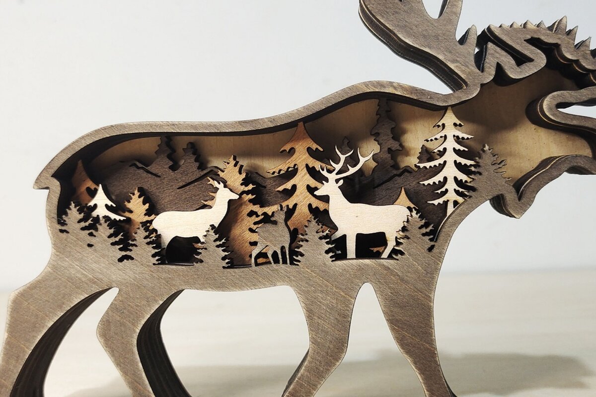 Σετ των 2 Intra απο ξύλο plywood 3mm-4mm πάχος – Ξύλινες χριστουγεννιάτικες στρώσεις αλκών Δίασταση  20x20 cm INTRAFABR-51287036