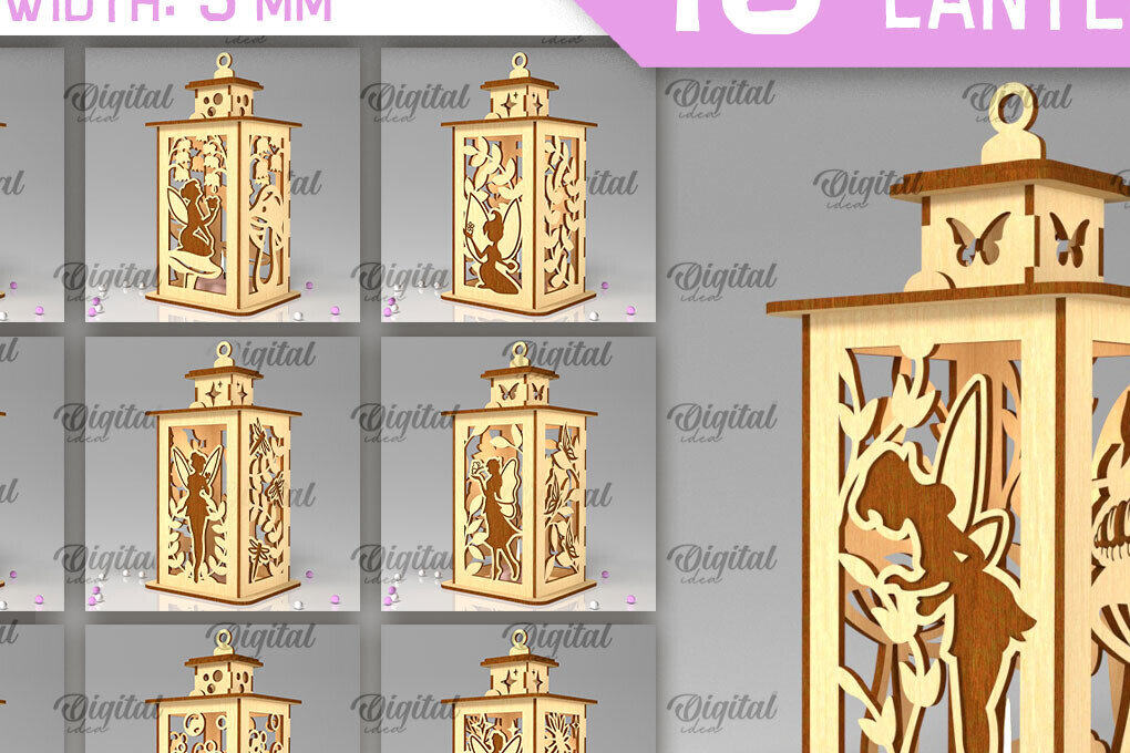 Σετ των 2 Intra απο ξύλο plywood 3mm-4mm πάχος – Δέσμη κοπής με λέιζερ με ξύλινα φανάρια νεράιδων Δίασταση  20x20 cm INTRAFABR-100298086