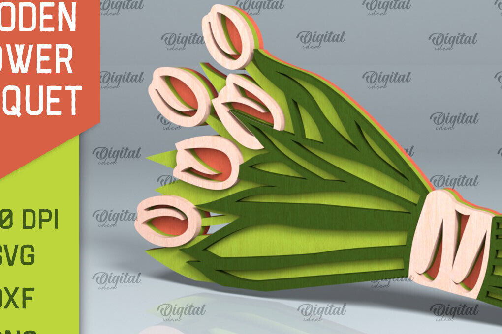 Σετ των 2 Intra απο ξύλο plywood 3mm-4mm πάχος – Ξύλινο μπουκέτο λουλουδιών Δίασταση  20x20 cm INTRAFABR-93788057