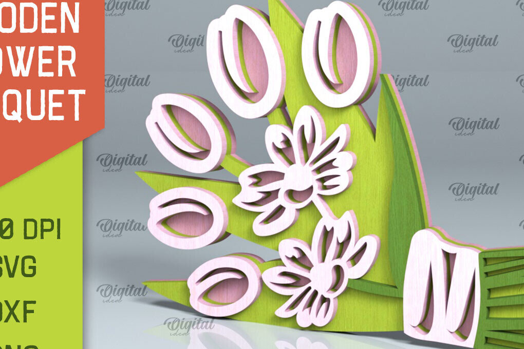 Σετ των 2 Intra απο ξύλο plywood 3mm-4mm πάχος – Ξύλινο μπουκέτο λουλουδιών Δίασταση  20x20 cm INTRAFABR-93786190