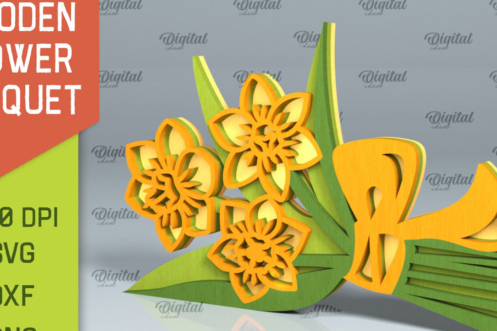 Σετ των 2 Intra απο ξύλο plywood 3mm-4mm πάχος – Ξύλινο μπουκέτο λουλουδιών Δίασταση  20x20 cm INTRAFABR-93786284