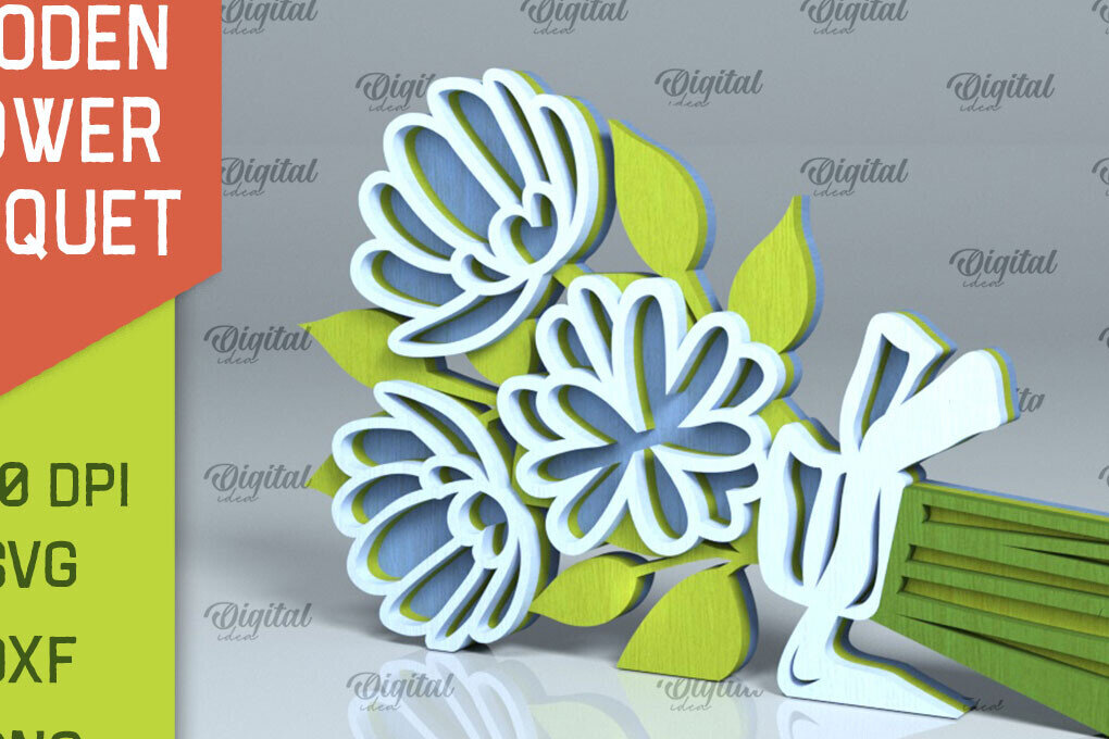 Σετ των 2 Intra απο ξύλο plywood 3mm-4mm πάχος – Ξύλινο μπουκέτο λουλουδιών Δίασταση  20x20 cm INTRAFABR-93786451