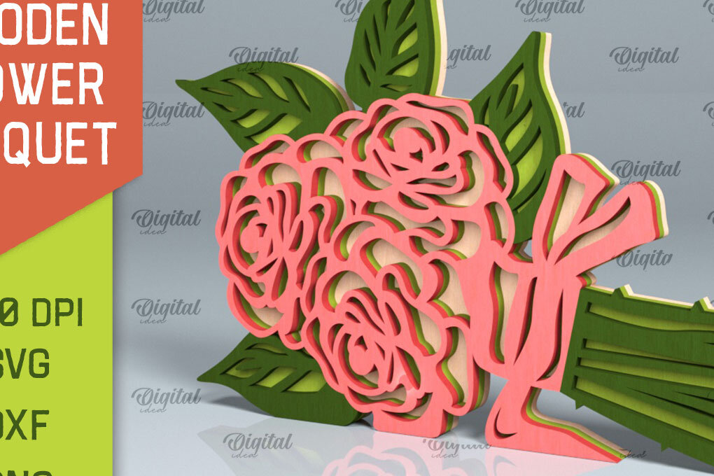 Σετ των 2 Intra απο ξύλο plywood 3mm-4mm πάχος – Ξύλινο μπουκέτο λουλουδιών Δίασταση  20x20 cm INTRAFABR-93786566