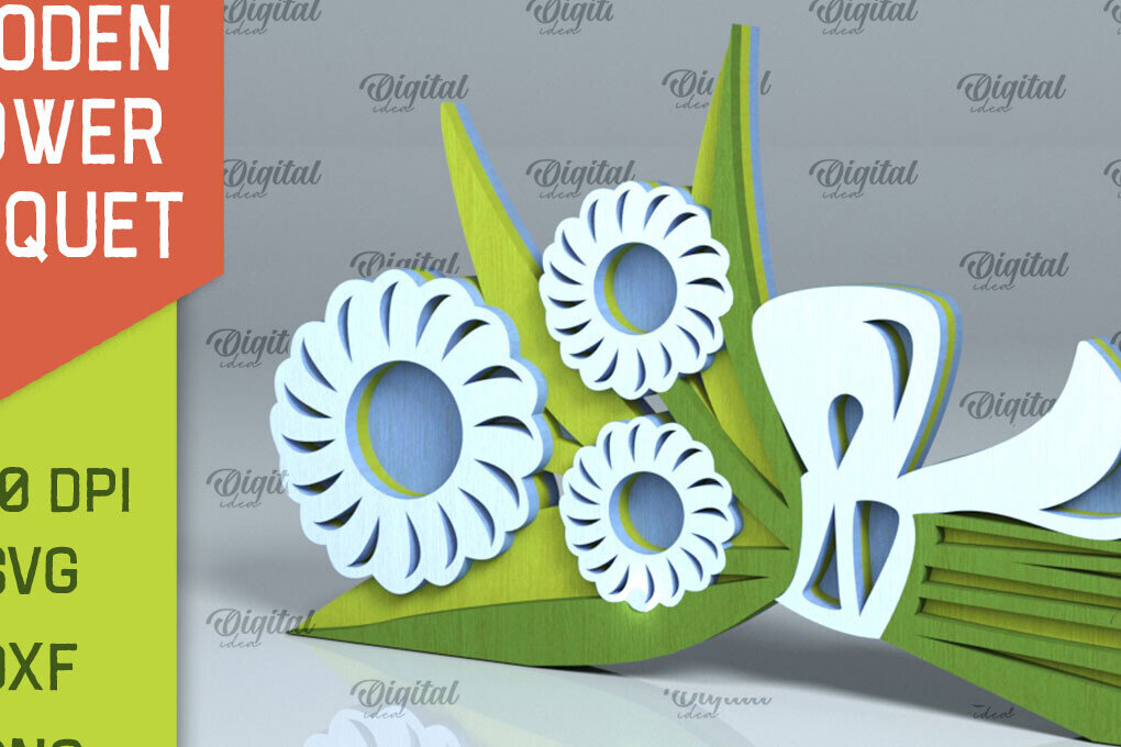 Σετ των 2 Intra απο ξύλο plywood 3mm-4mm πάχος – Ξύλινο μπουκέτο λουλουδιών Δίασταση  20x20 cm INTRAFABR-93787056