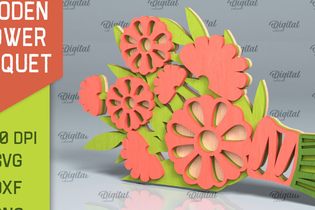 Σετ των 2 Intra απο ξύλο plywood 3mm-4mm πάχος – Ξύλινο μπουκέτο λουλουδιών Δίασταση  20x20 cm INTRAFABR-93787662