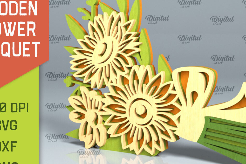 Σετ των 2 Intra απο ξύλο plywood 3mm-4mm πάχος – Ξύλινο μπουκέτο λουλουδιών Δίασταση  20x20 cm INTRAFABR-93786059