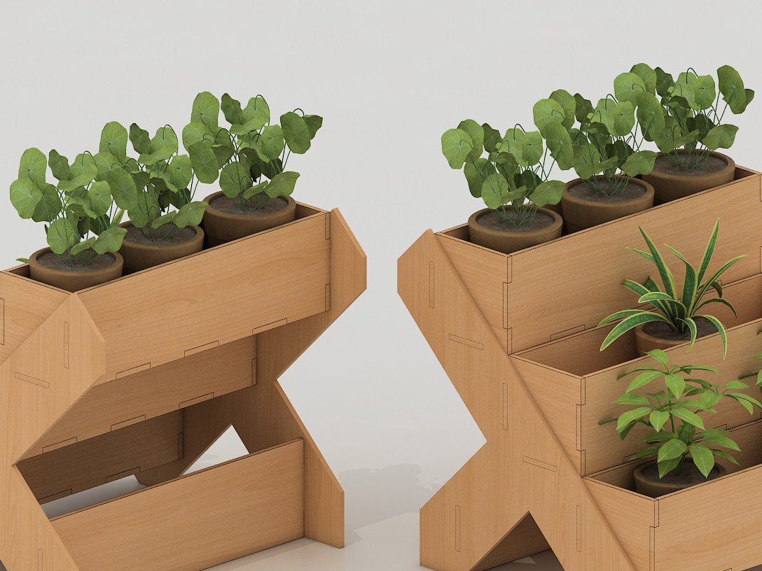 Σετ των 2 Intra απο ξύλο plywood 3mm-4mm πάχος – Ξύλινο Flower Box / Floral Planter Box Δίασταση  20x20 cm INTRAFABR-42351425