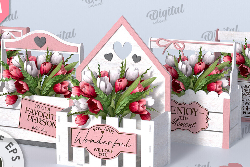 Σετ των 2 Intra απο ξύλο plywood 3mm-4mm πάχος – Ξύλινα Flower Boxes Πακέτο κοπής με λέιζερ Δίασταση  20x20 cm INTRAFABR-114872790