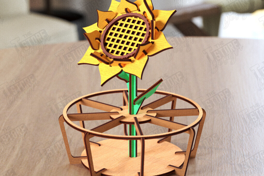 Σετ των 2 Intra απο ξύλο plywood 3mm-4mm πάχος – Ξύλινο λουλούδι με βάση |Eternal Flower Δίασταση  20x20 cm INTRAFABR-119609667