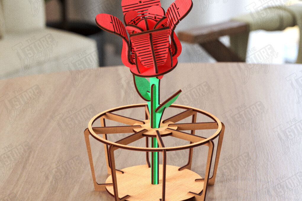 Σετ των 2 Intra απο ξύλο plywood 3mm-4mm πάχος – Ξύλινο λουλούδι με βάση |Eternal Flower Δίασταση  20x20 cm INTRAFABR-119609670