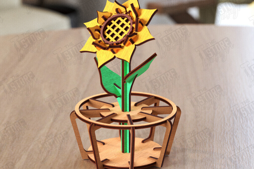 Σετ των 2 Intra απο ξύλο plywood 3mm-4mm πάχος – Ξύλινο λουλούδι με βάση |Eternal Flower Δίασταση  20x20 cm INTRAFABR-119609663