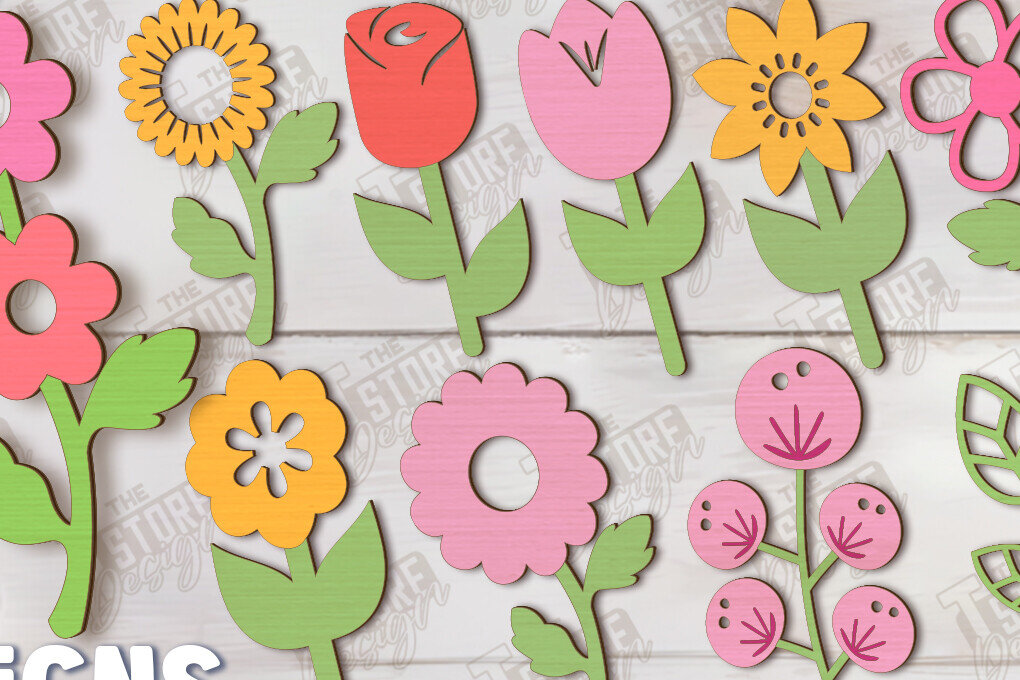 Σετ των 2 Intra απο ξύλο plywood 3mm-4mm πάχος – Ξύλινα λουλούδια | Αιώνια Λουλούδια Δίασταση  20x20 cm INTRAFABR-113845781