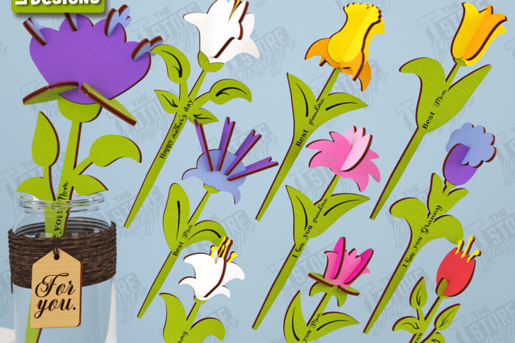 Σετ των 2 Intra απο ξύλο plywood 3mm-4mm πάχος – Ξύλινα λουλούδια | Αιώνια Λουλούδια Δίασταση  20x20 cm INTRAFABR-119541234