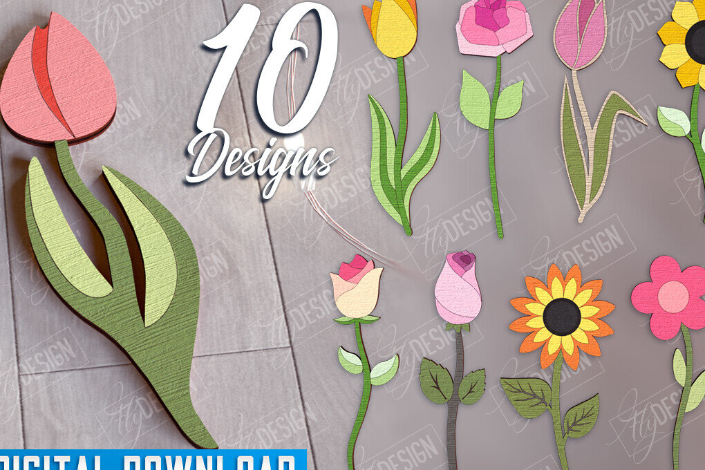 Σετ των 2 Intra απο ξύλο plywood 3mm-4mm πάχος – Ξύλινα λουλούδια | Αιώνια Λουλούδια Δίασταση  20x20 cm INTRAFABR-112701361