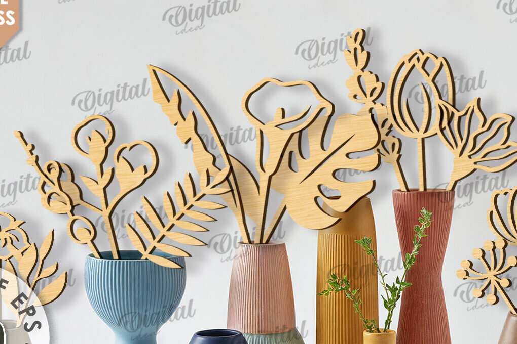 Σετ των 2 Intra απο ξύλο plywood 3mm-4mm πάχος – Ξύλινα λουλούδια κομμένη δέσμη με λέιζερ Δίασταση  20x20 cm INTRAFABR-117869998