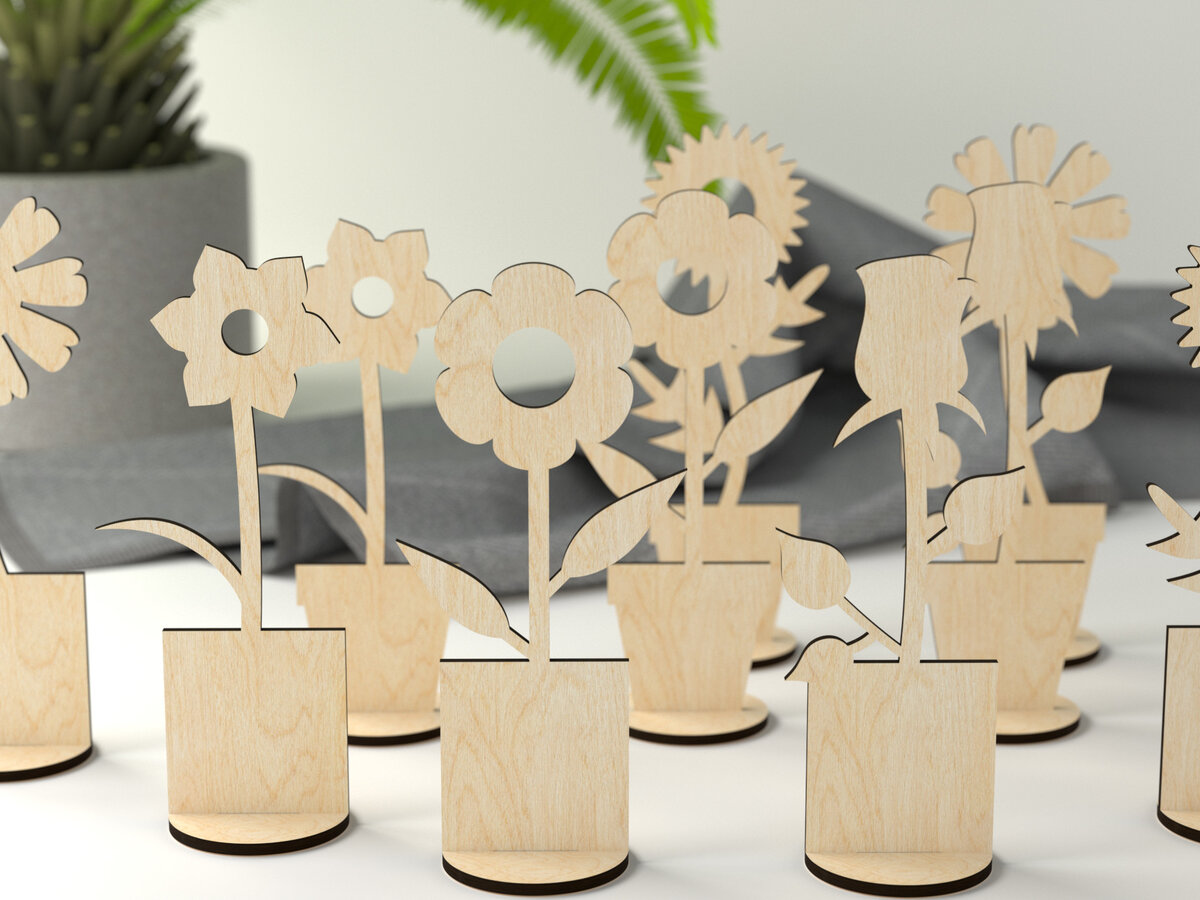 Σετ των 2 Intra απο ξύλο plywood 3mm-4mm πάχος – Ξύλινα λουλούδια Δίασταση  20x20 cm INTRAFABR-27964175