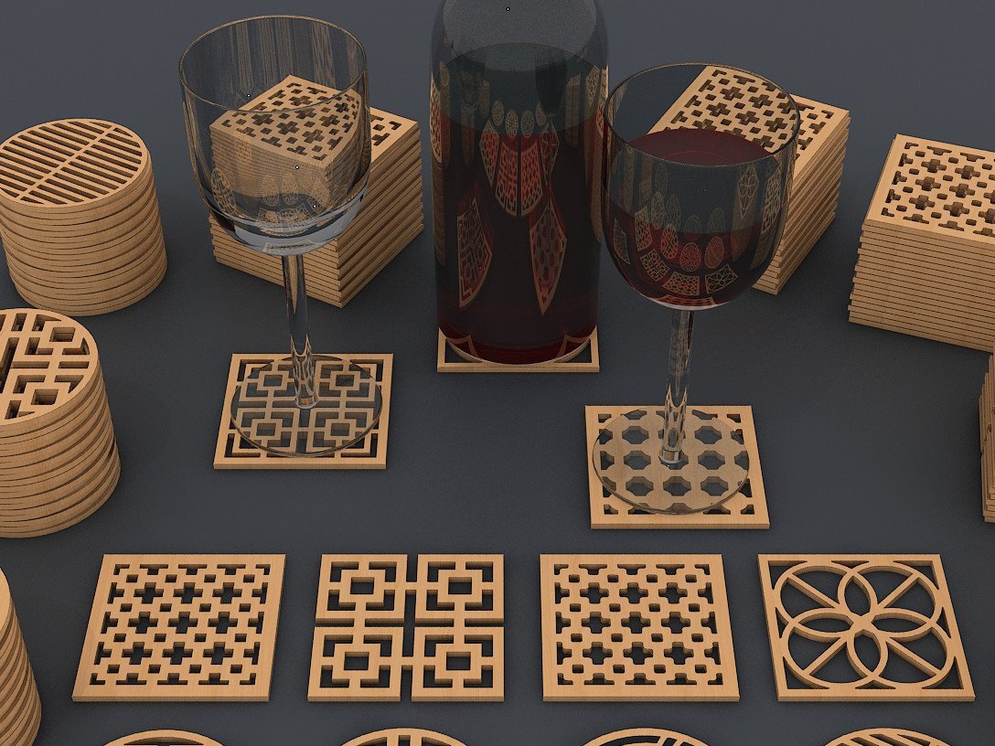 Σετ των 2 Intra απο ξύλο plywood 3mm-4mm πάχος – Σετ με μοτίβο ξύλινο γεωμετρικό σουβέρ Δίασταση  20x20 cm INTRAFABR-40251063