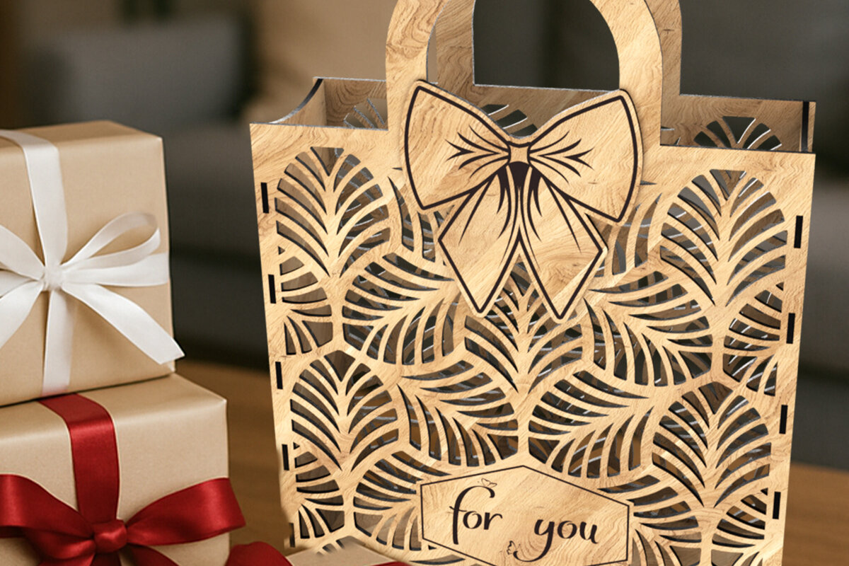 Σετ των 2 Intra απο ξύλο plywood 3mm-4mm πάχος – Ξύλινη τσάντα δώρου Φιόγκος Δίασταση  20x20 cm INTRAFABR-123766854