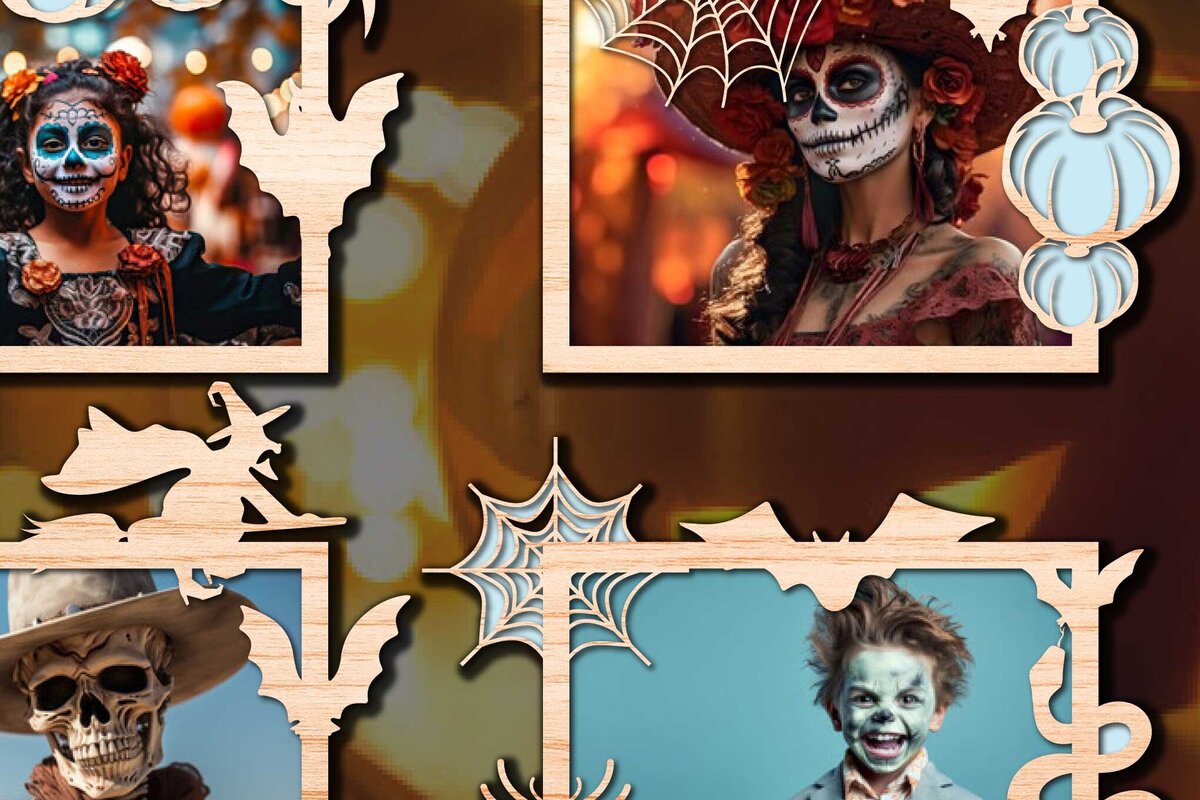 Σετ των 2 Intra απο ξύλο plywood 3mm-4mm πάχος – Πακέτο με ξύλινη κορνίζα αποκριών Δίασταση  20x20 cm INTRAFABR-78200354