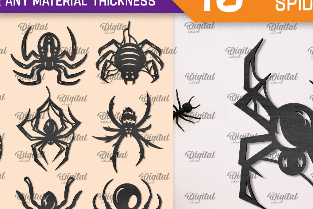 Σετ των 2 Intra απο ξύλο plywood 3mm-4mm πάχος – Ξύλινη δέσμη Halloween Spiders LaserCut Δίασταση  20x20 cm INTRAFABR-106534834