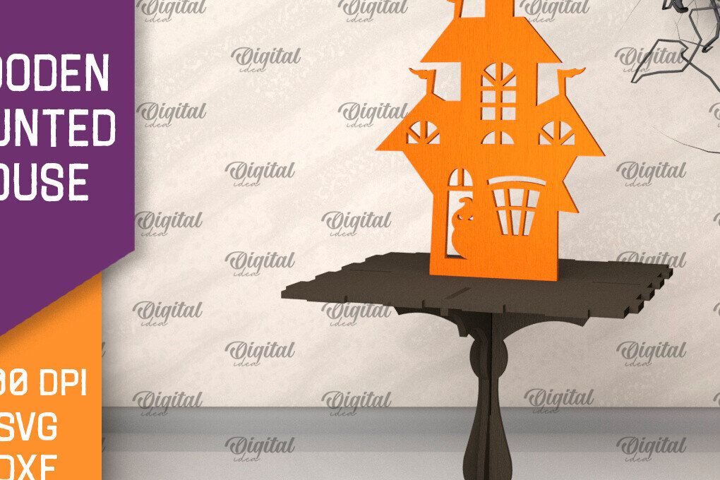 Σετ των 2 Intra απο ξύλο plywood 3mm-4mm πάχος –  κοπής με λέιζερ ξύλινο στοιχειωμένο σπίτι Δίασταση  20x20 cm INTRAFABR-104755351