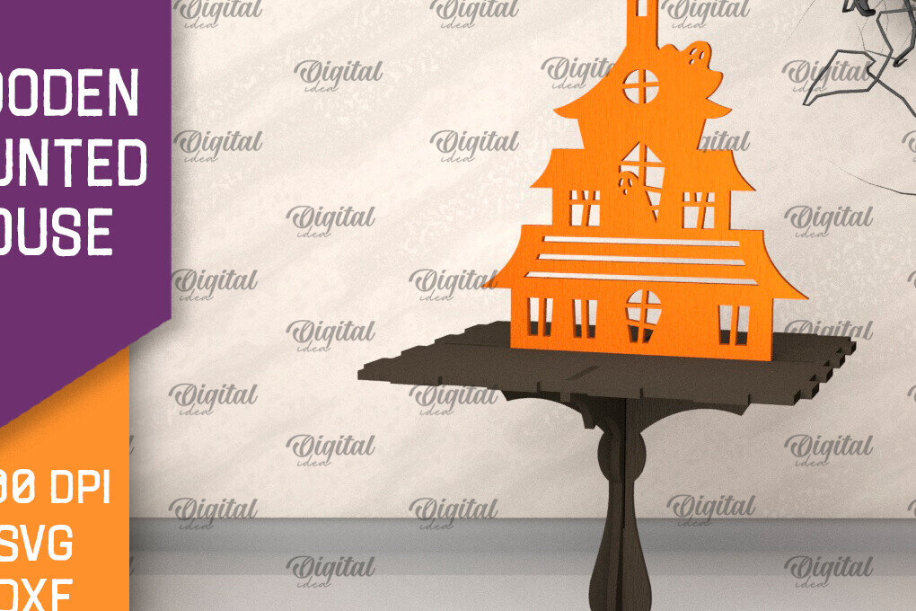 Σετ των 2 Intra απο ξύλο plywood 3mm-4mm πάχος –  κοπής με λέιζερ ξύλινο στοιχειωμένο σπίτι Δίασταση  20x20 cm INTRAFABR-104755896