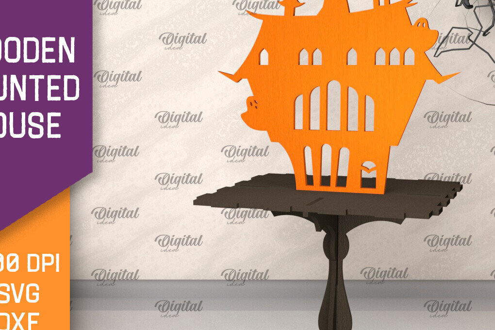 Σετ των 2 Intra απο ξύλο plywood 3mm-4mm πάχος –  κοπής με λέιζερ ξύλινο στοιχειωμένο σπίτι Δίασταση  20x20 cm INTRAFABR-104755918