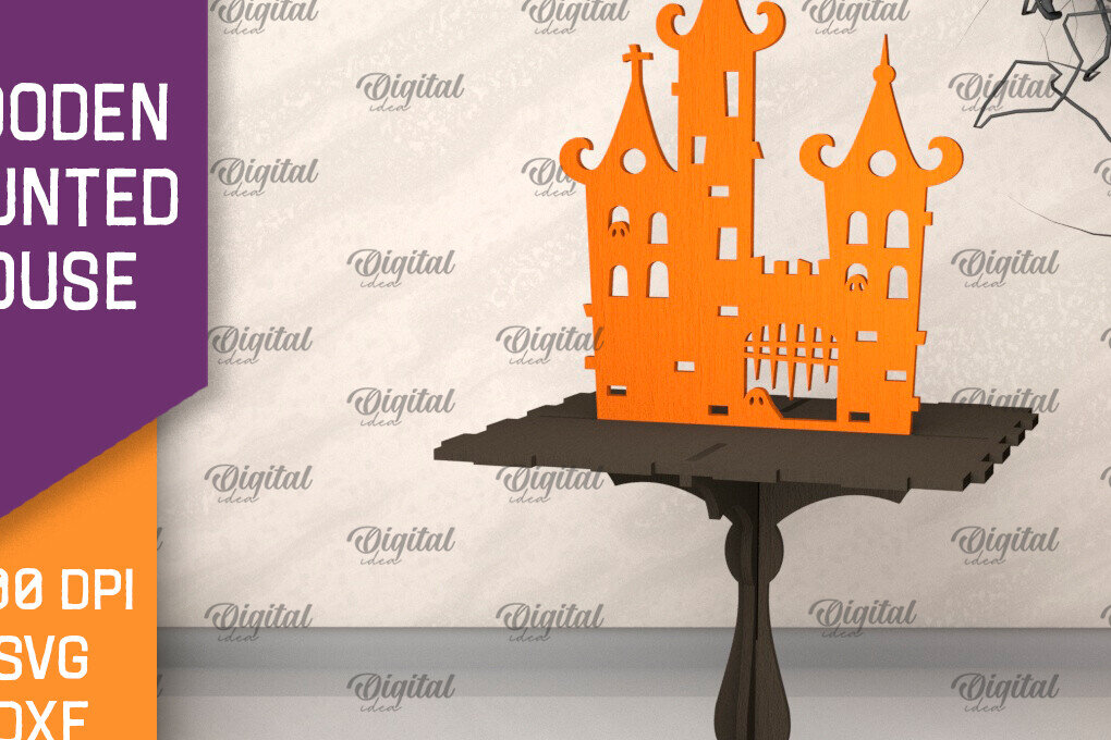 Σετ των 2 Intra απο ξύλο plywood 3mm-4mm πάχος –  κοπής με λέιζερ ξύλινο στοιχειωμένο σπίτι Δίασταση  20x20 cm INTRAFABR-104755960