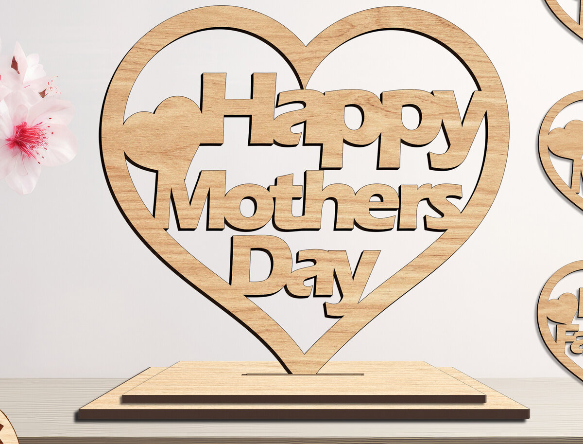 Σετ των 2 Intra απο ξύλο plywood 3mm-4mm πάχος – Ξύλινα στολίδια σε σχήμα καρδιάς για τη μητέρα Δίασταση  20x20 cm INTRAFABR-93636403