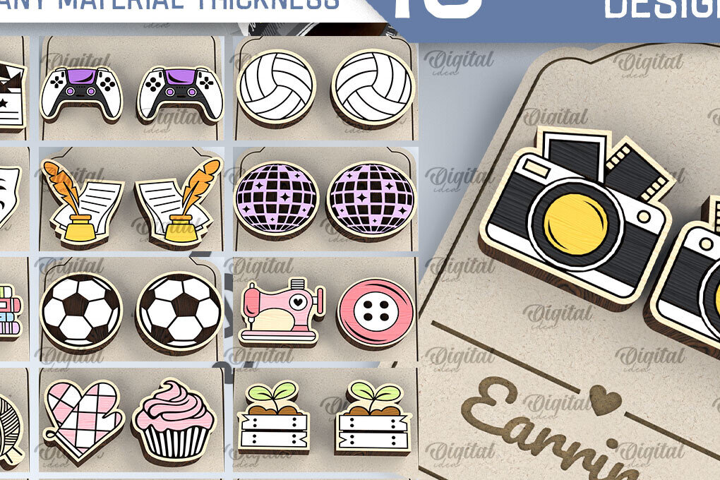 Σετ των 3 Intra απο ξύλο plywood 3mm-4mm πάχος – Ξύλινα σκουλαρίκια Hobby Δέσμη κοπής με λέιζερ Δίασταση  5x5 cm INTRAFABR-104807694