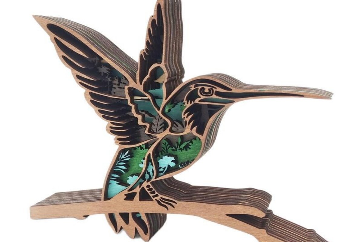 Σετ των 2 Intra απο ξύλο plywood 3mm-4mm πάχος – Ξύλινο Στολίδι Κολίμπρι Δίασταση  20x20 cm INTRAFABR-51316389