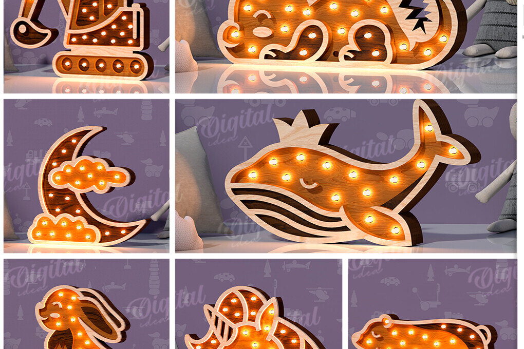 Σετ των 2 Intra απο ξύλο plywood 3mm-4mm πάχος – Ξύλινο Παιδικό Led Nightlight Bundle Laser Δίασταση  20x20 cm INTRAFABR-118959258