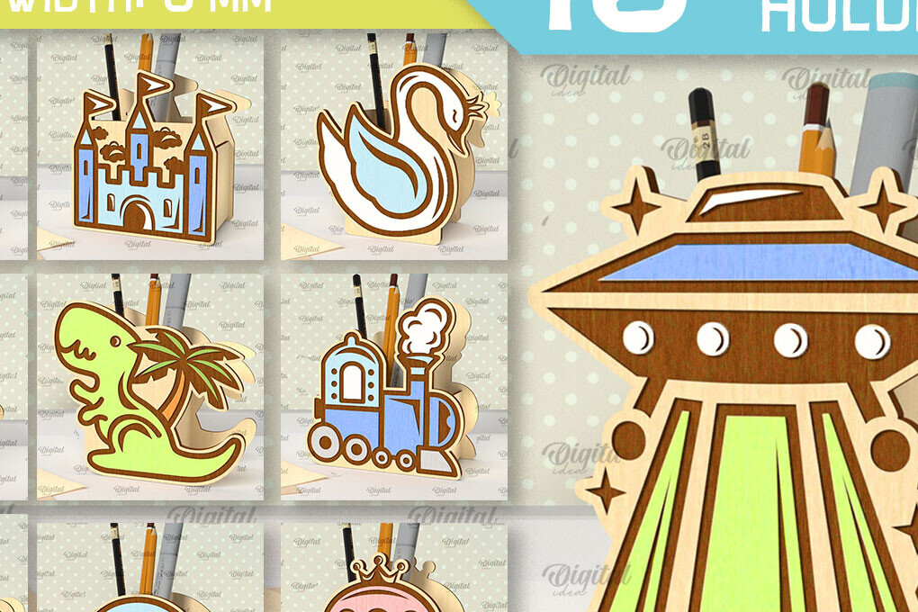 Σετ των 2 Intra απο ξύλο plywood 3mm-4mm πάχος – Ξύλινες Παιδικές Μολυβοθήκες Laser Δίασταση  20x20 cm INTRAFABR-101109573