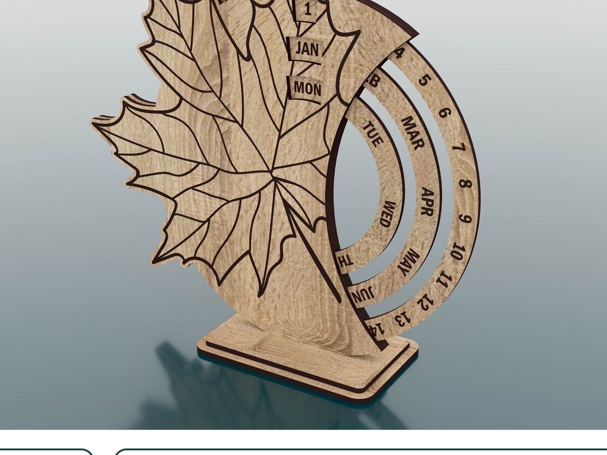 Σετ των 2 Intra απο ξύλο plywood 3mm-4mm πάχος – Ξύλινο διαρκές ημερολόγιο φύλλων κομμένο με λέιζερ Δίασταση  20x20 cm INTRAFABR-47679531