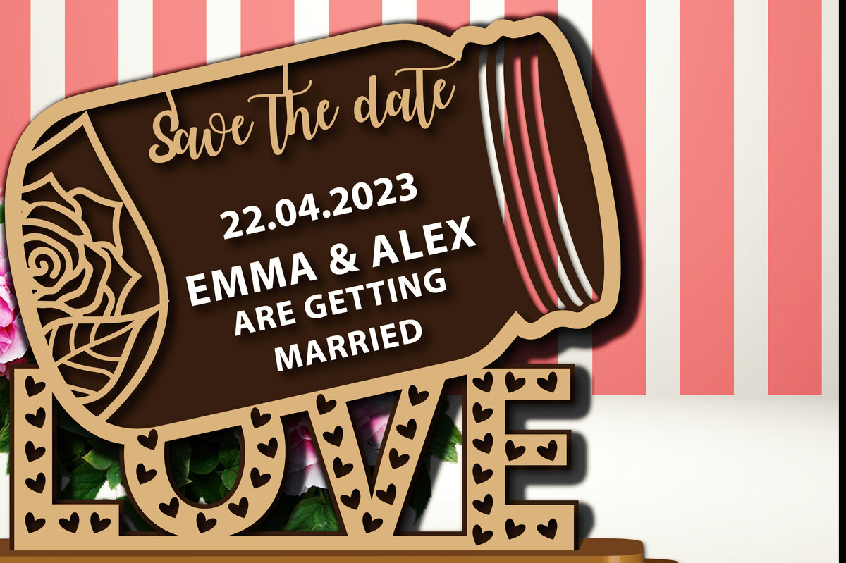 Σετ των 2 Intra απο ξύλο plywood 3mm-4mm πάχος – Ξύλινο βάζο αγάπης Save the Date Plaque Δίασταση  20x20 cm INTRAFABR-68445483