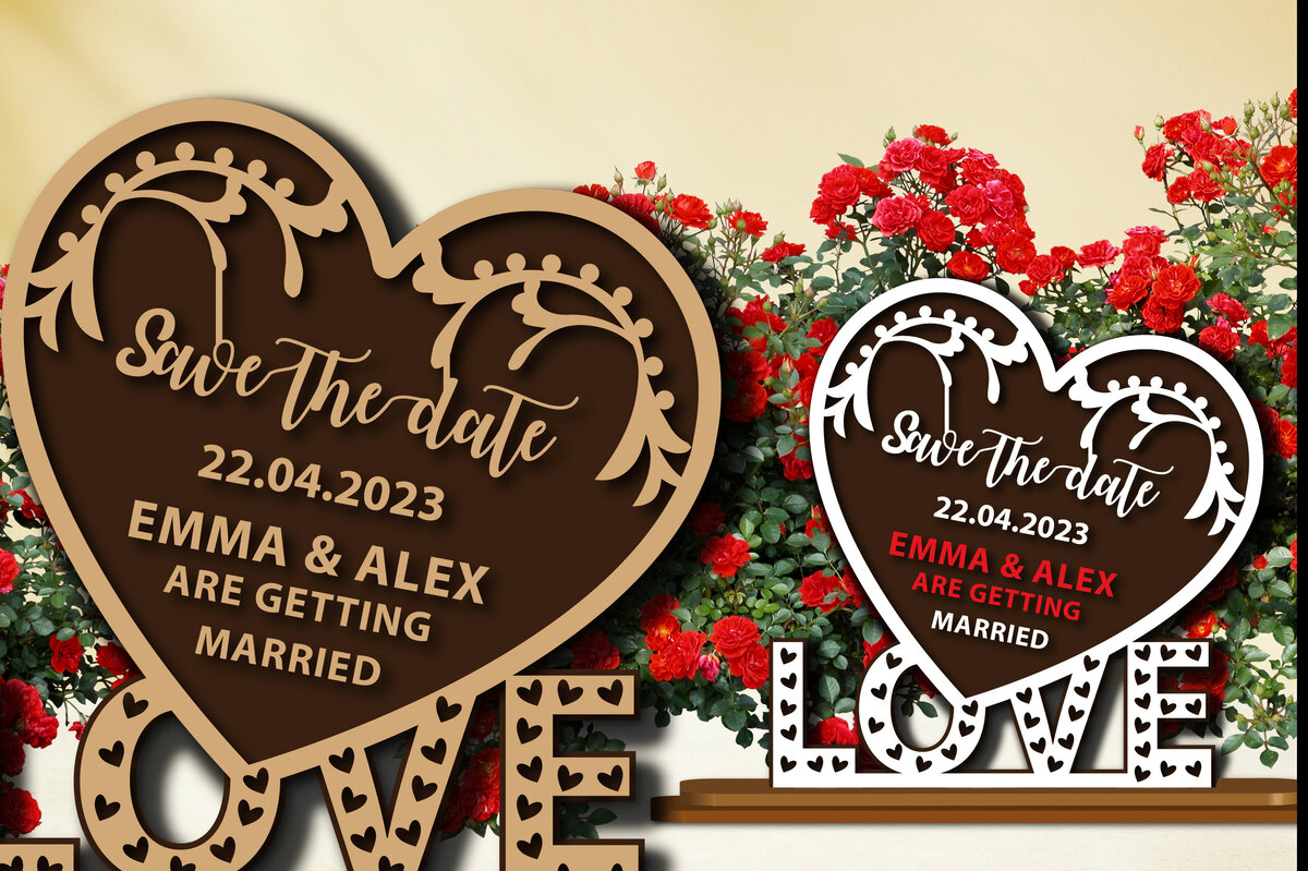 Σετ των 2 Intra απο ξύλο plywood 3mm-4mm πάχος – Ξύλινη πινακίδα αγάπης Save the Date Δίασταση  20x20 cm INTRAFABR-68445498