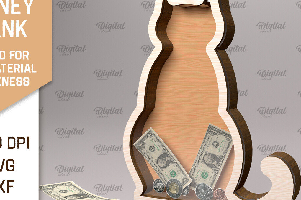 Σετ των 2 Intra απο ξύλο plywood 3mm-4mm πάχος – Ξύλινη τράπεζα χρημάτων με λέιζερ. Γάτα Δίασταση  20x20 cm INTRAFABR-91976637