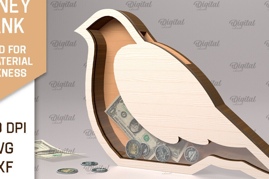 Σετ των 2 Intra απο ξύλο plywood 3mm-4mm πάχος – Ξύλινη τράπεζα χρημάτων με λέιζερ. Περιστέρι Δίασταση  20x20 cm INTRAFABR-91976707