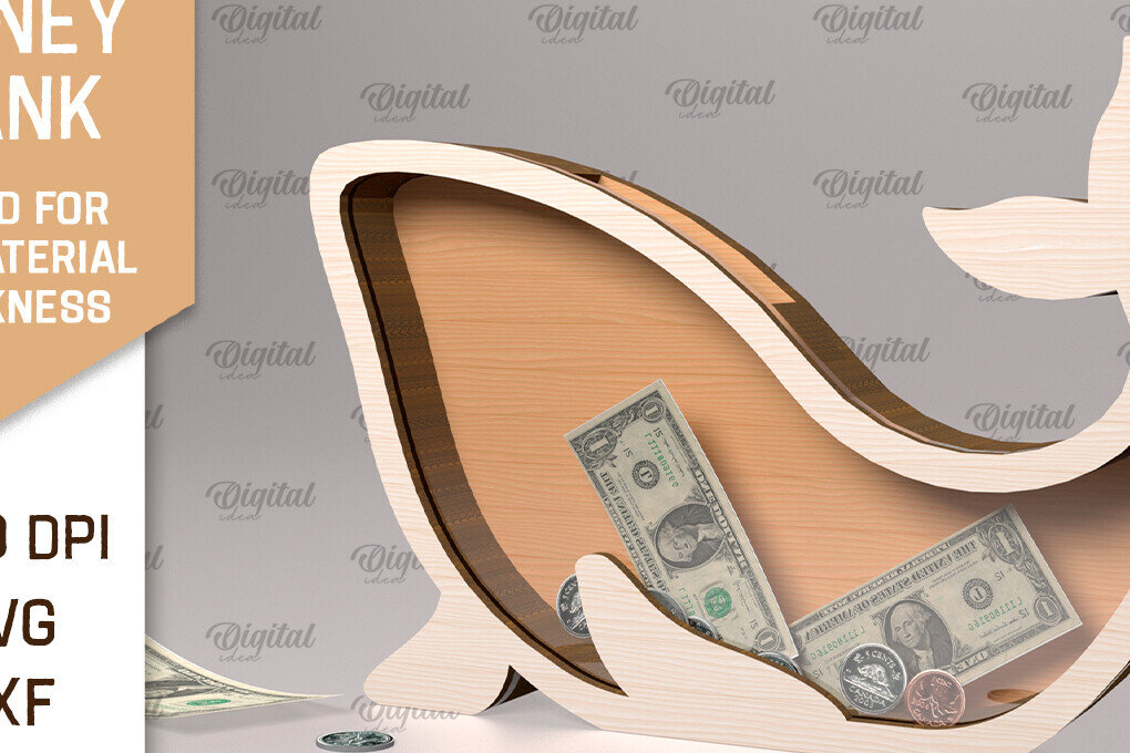 Σετ των 2 Intra απο ξύλο plywood 3mm-4mm πάχος – Ξύλινη τράπεζα χρημάτων με λέιζερ. Φάλαινα Δίασταση  20x20 cm INTRAFABR-91976525