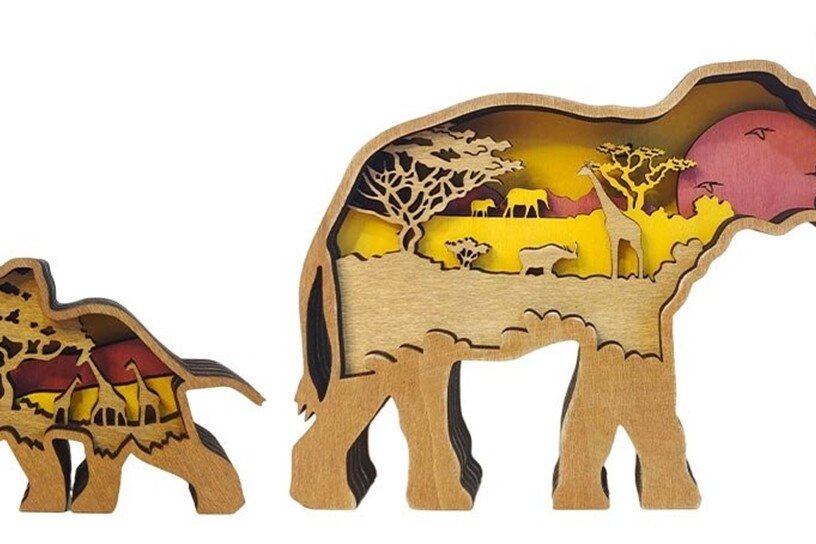 Σετ των 2 Intra απο ξύλο plywood 3mm-4mm πάχος – Ξύλινα Χριστούγεννα μητέρας και μωρού ελέφαντα Δίασταση  20x20 cm INTRAFABR-51267263