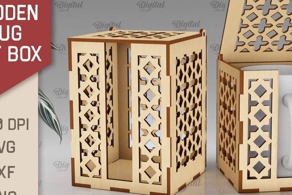 Σετ των 2 Intra απο ξύλο plywood 3mm-4mm πάχος – Ξύλινο κουτί δώρου κούπα  κοπής με λέιζερ Δίασταση  20x20 cm INTRAFABR-102380720