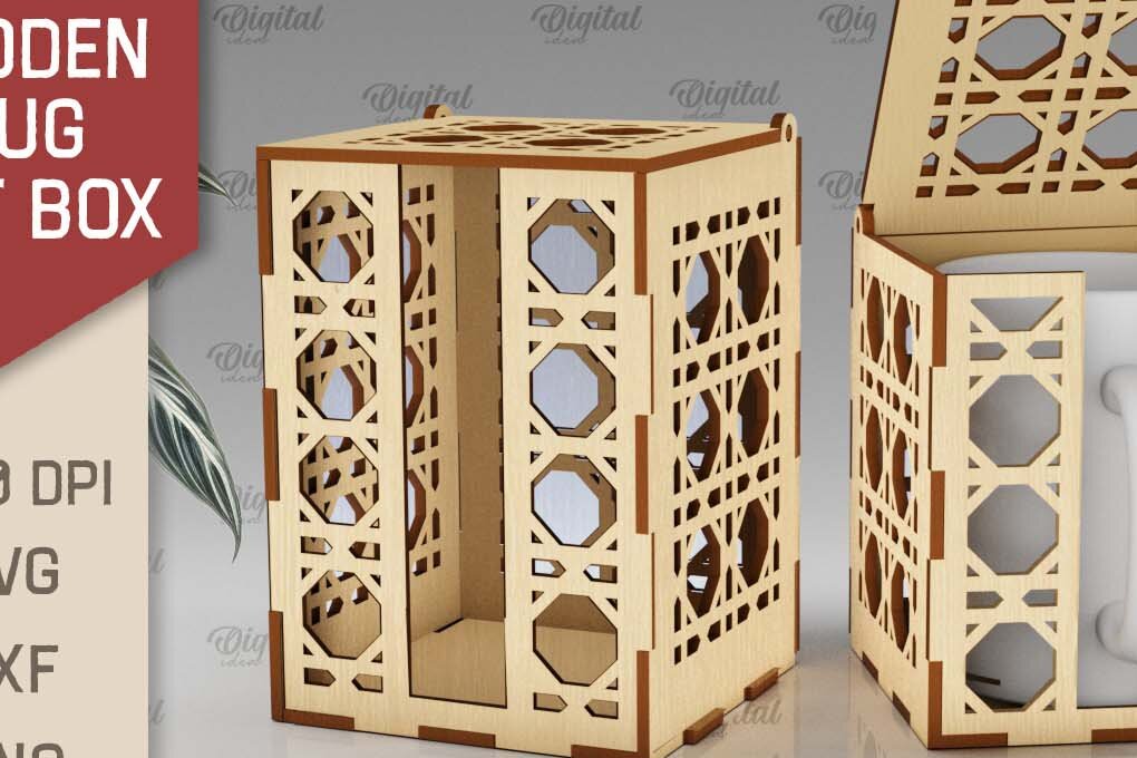 Σετ των 2 Intra απο ξύλο plywood 3mm-4mm πάχος – Ξύλινο κουτί δώρου κούπα  κοπής με λέιζερ Δίασταση  20x20 cm INTRAFABR-102380775