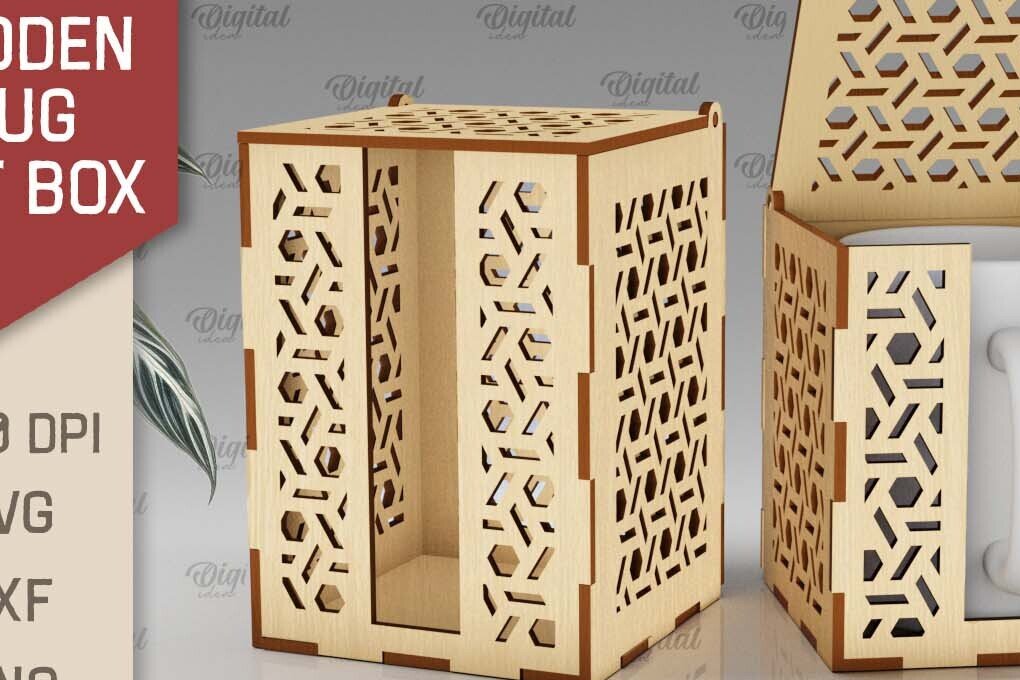 Σετ των 2 Intra απο ξύλο plywood 3mm-4mm πάχος – Ξύλινο κουτί δώρου κούπα  κοπής με λέιζερ Δίασταση  20x20 cm INTRAFABR-102380943