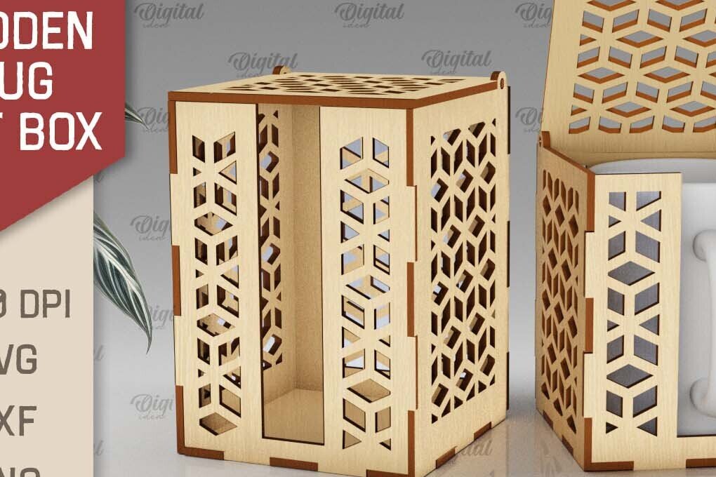 Σετ των 2 Intra απο ξύλο plywood 3mm-4mm πάχος – Ξύλινο κουτί δώρου κούπα  κοπής με λέιζερ Δίασταση  20x20 cm INTRAFABR-102381012