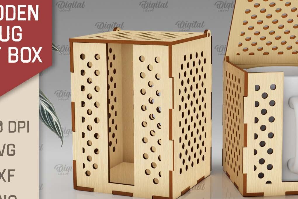 Σετ των 2 Intra απο ξύλο plywood 3mm-4mm πάχος – Ξύλινο κουτί δώρου κούπα  κοπής με λέιζερ Δίασταση  20x20 cm INTRAFABR-102381065