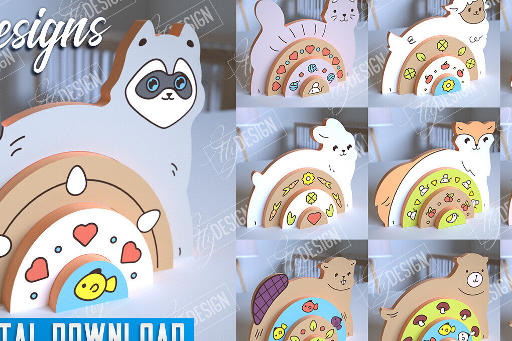 Σετ των 2 Intra απο ξύλο plywood 3mm-4mm πάχος – Δέσμη κοπής με λέιζερ με ξύλινα ένωτα ζώα Δίασταση  20x20 cm INTRAFABR-101602806