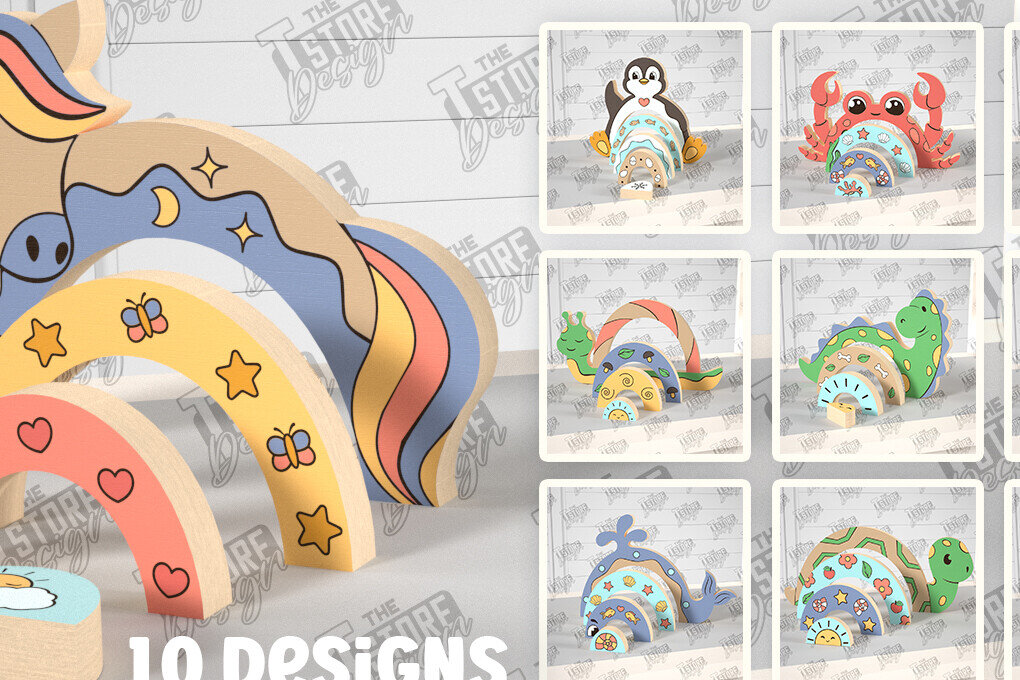 Σετ των 2 Intra απο ξύλο plywood 3mm-4mm πάχος – Δέσμη κοπής με λέιζερ με ξύλινα ένωτα ζώα Δίασταση  20x20 cm INTRAFABR-101169744