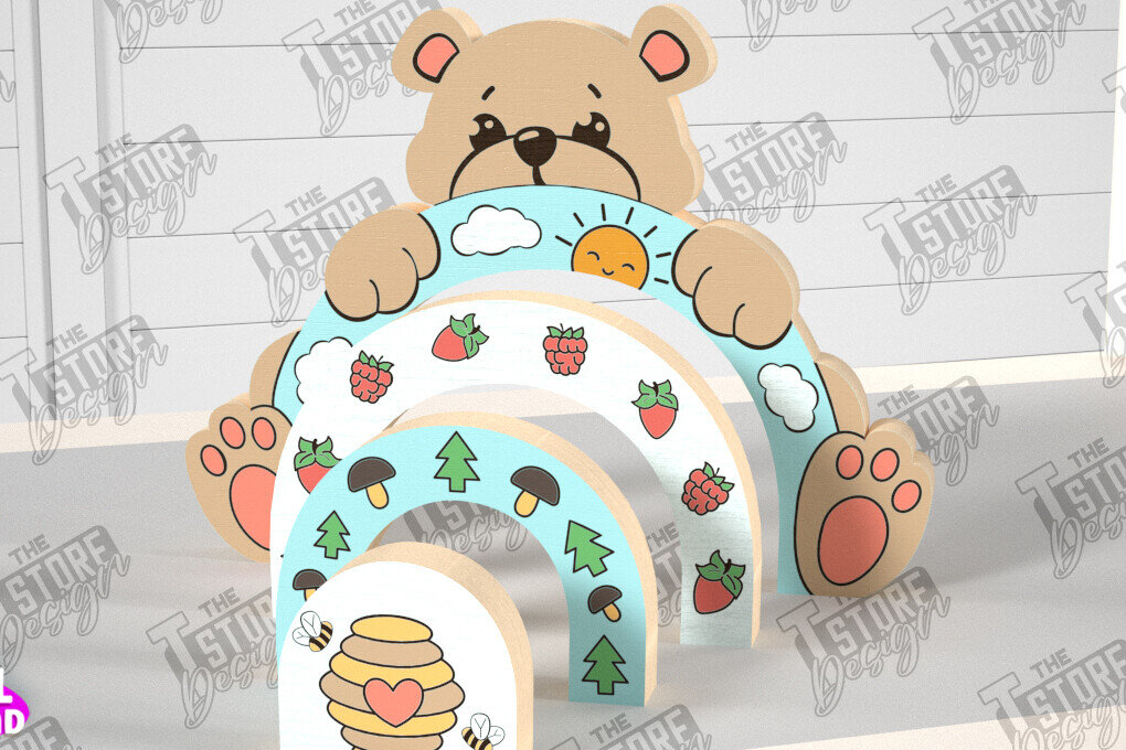 Σετ των 2 Intra απο ξύλο plywood 3mm-4mm πάχος – Ξύλινη Αρκούδα Φωλιάσματος | Παιχνίδι μωρού | CNC Δίασταση  20x20 cm INTRAFABR-101169361