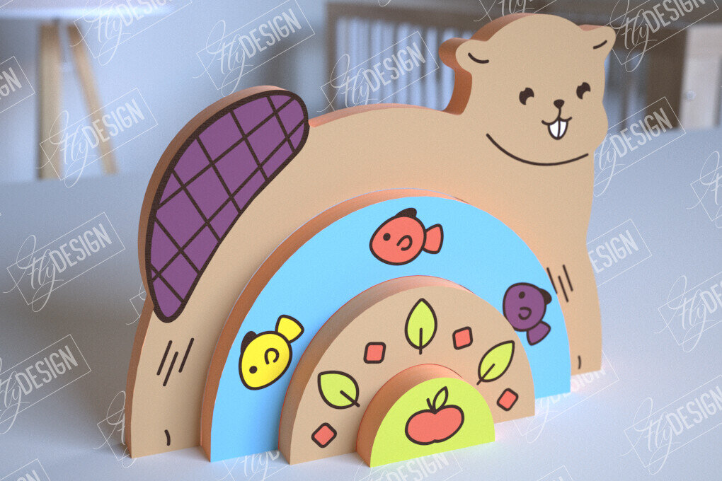 Σετ των 2 Intra απο ξύλο plywood 3mm-4mm πάχος – Ξύλινος Κάστορας Φωλιάσματος | Ουράνιο τόξο | CNC Δίασταση  20x20 cm INTRAFABR-101601415