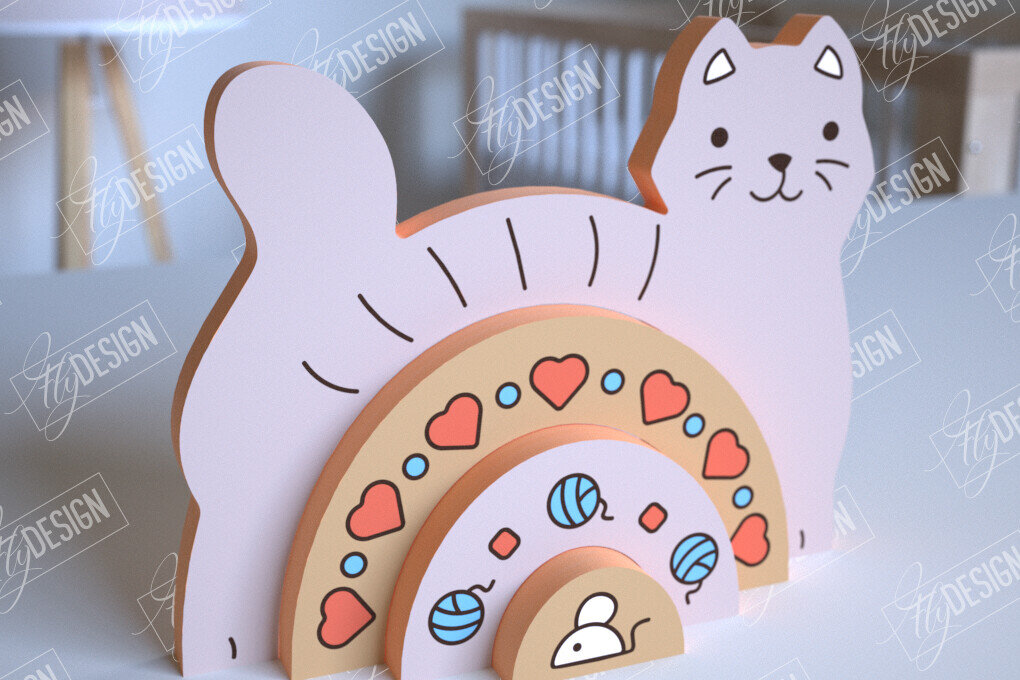 Σετ των 2 Intra απο ξύλο plywood 3mm-4mm πάχος – Ξύλινη Φωλιά Γάτα | Ουράνιο τόξο | Αρχείο CNC Δίασταση  20x20 cm INTRAFABR-101601592